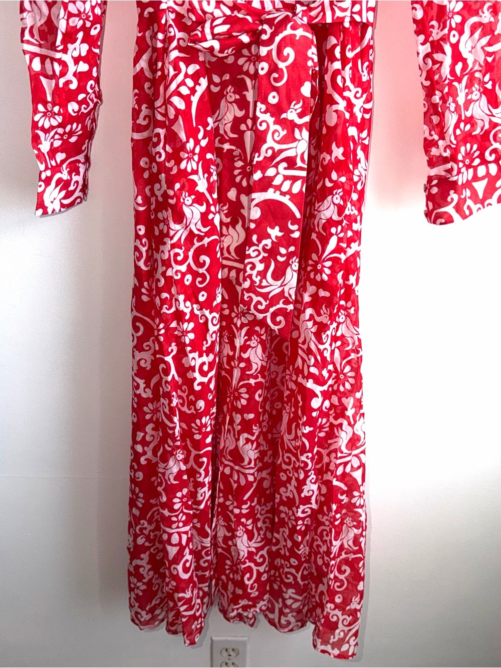 NWT SALONI Inez Floral Maxi Dress Size 8 US Red Cotton Silk Long Sleeve Paisley - Picture 5 of 11